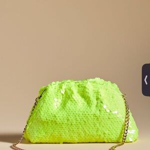 Anthropologie Neon Lime Sequin Clutch with Chain